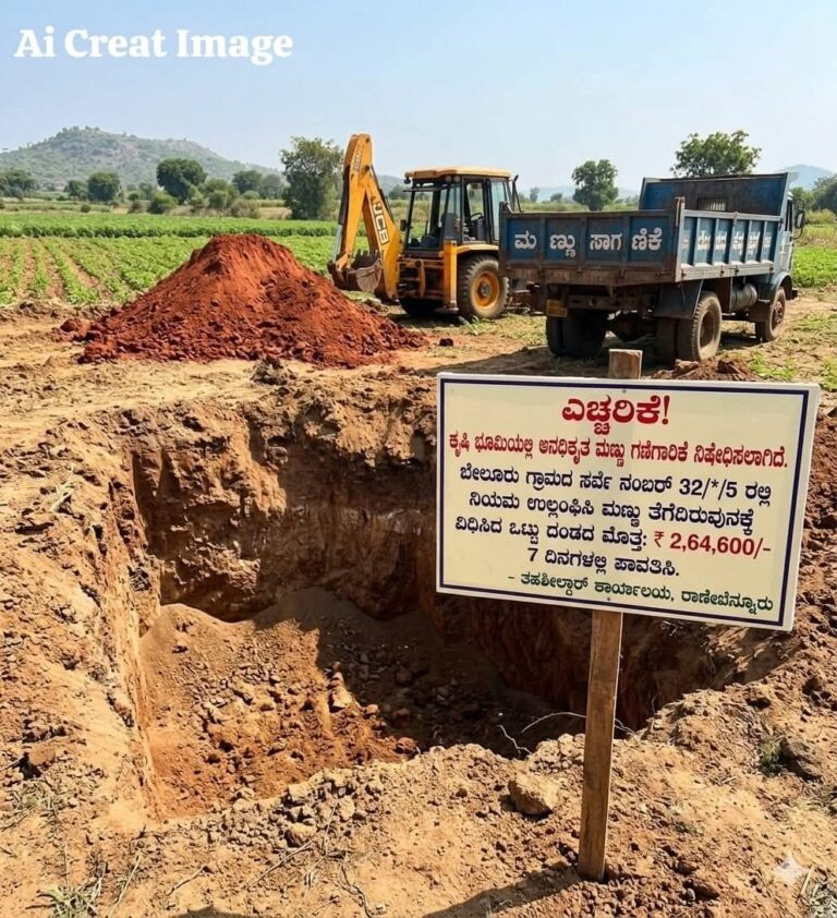 ಕೃಷಿ ಭೂಮಿಯಲ್ಲಿ ಅಕ್ರಮ ಮಣ್ಣು ಗಣಿಗಾರಿಕೆ ದಂಡ ವಿಧಿಸಿದ ತಹಶೀಲ್ದಾರ್..!