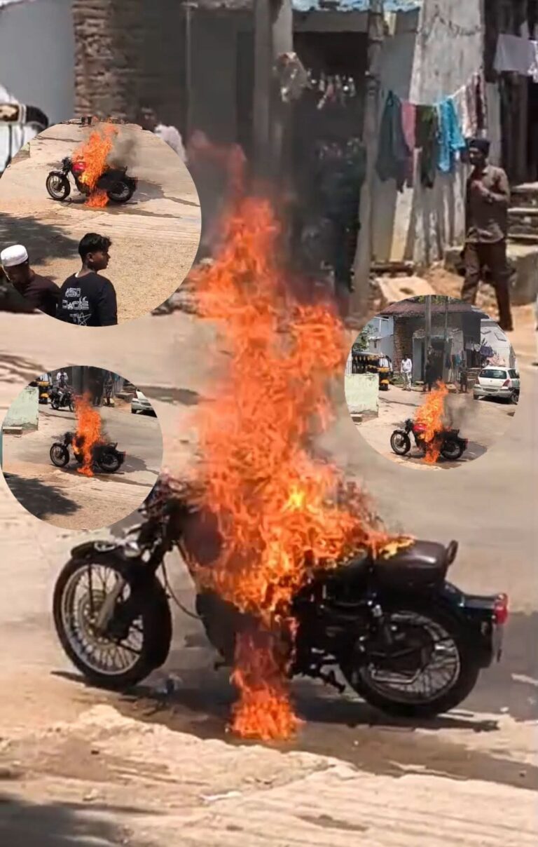 ಅತಿಯಾದ ಬಿಸಿಲಿಗೆ ಹೊತ್ತಿ ಉರಿದ ರಾಯಲ್ ಎನ್‌ಫೀಲ್ಡ್ ಬೈಕ್