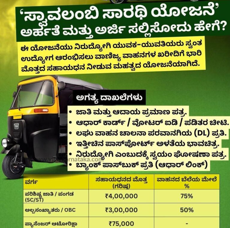 ಸ್ವಾವಲಂಬಿ ಸಾರಥಿ ಯೋಜನೆ: ವಾಣಿಜ್ಯ ವಾಹನ ಖರೀದಿಗೆ ಸಿಗಲಿದೆ 75% ಸಹಾಯಧನ! ಯಾರೆಲ್ಲಾ ಅರ್ಹರು? ಅರ್ಜಿ ಸಲ್ಲಿಕೆ ಹೇಗೆ?