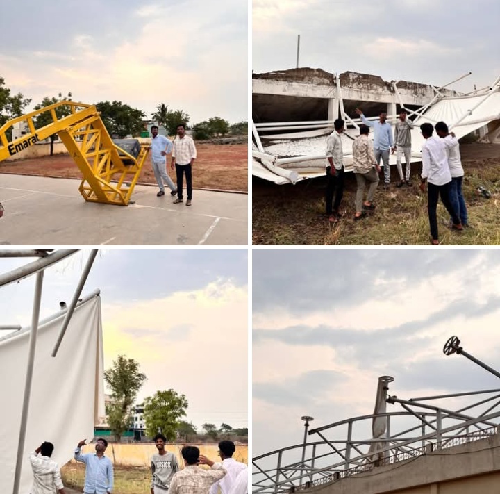 ಬಿರುಗಾಳಿ ಮಳೆಗೆ ಜೇವರ್ಗಿ ಕ್ರೀಡಾಂಗಣ ಹಾನಿ – ಕಳಪೆ ಕಾಮಗಾರಿಗೆ ಆರೋಪ