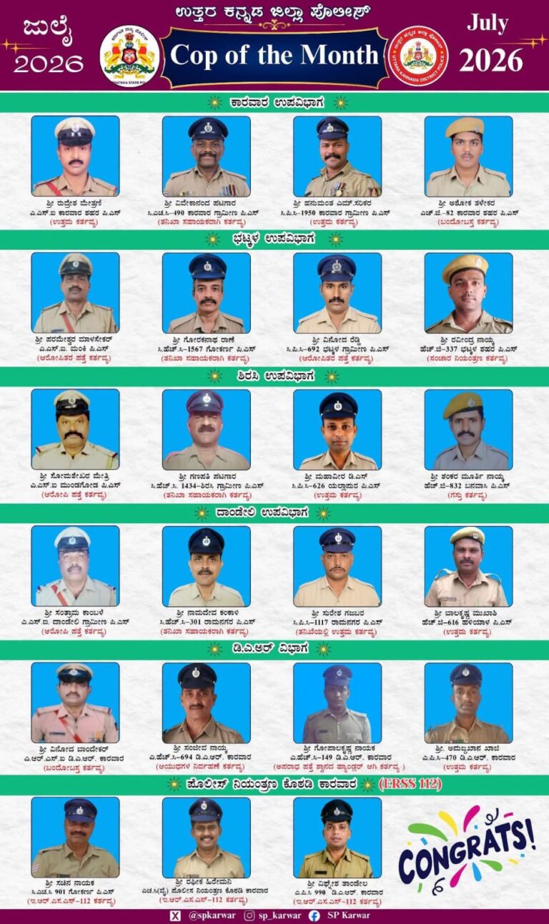 ಜುಲೈ ತಿಂಗಳ ಉತ್ತರಕನ್ನಡ ಜಿಲ್ಲೆಯ ‘ಕಾಪ್ ಆಫ್ ದಿ ಮಂತ್’
